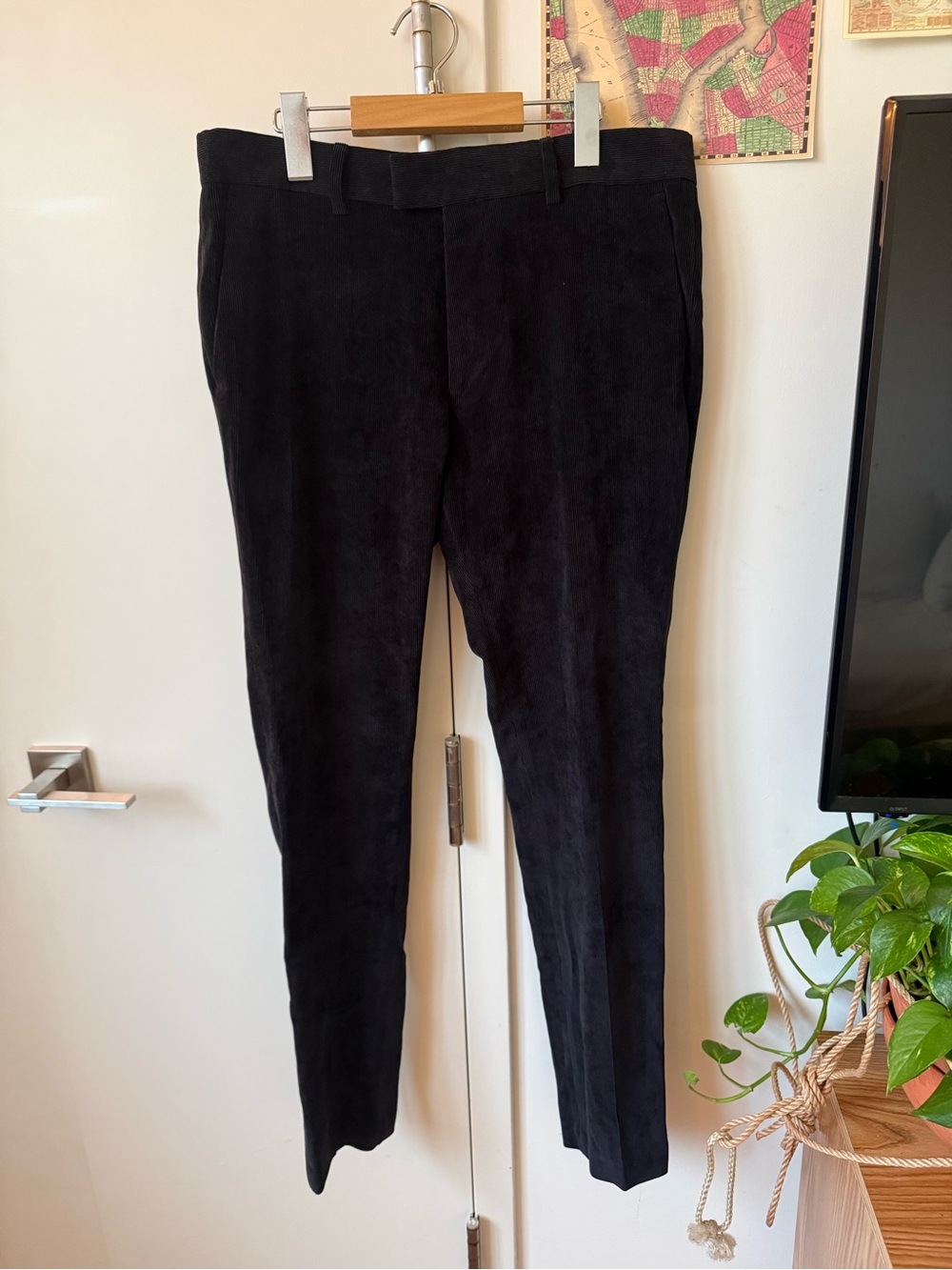 Topman Corduroy Trousers Slim W32 L32 Black Dark Academia Minimalist Luxe